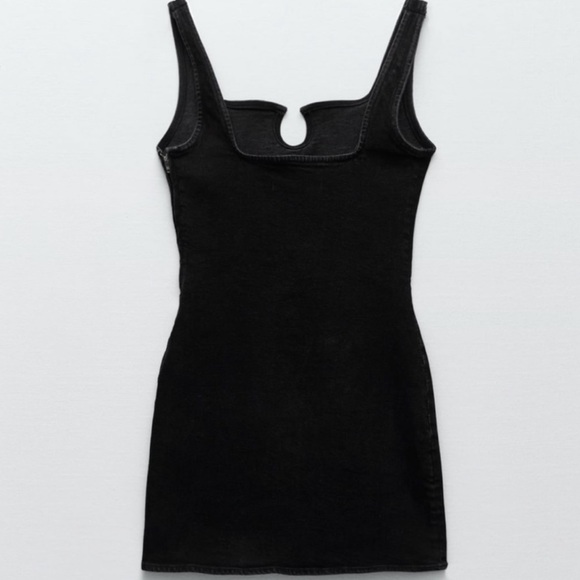Zara strappy black denim mini dress keyhole neckline - Picture 3 of 7